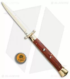 Frank B 11" Italian Stiletto Swinguard Bayonet Knife Cocobolo (5" Gold) -Bladehq Knives Sales Frank B 11in Italian Swinguard Bayo Cocobolo Gold BHQ 51921 jr bottlecap