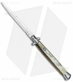 Frank B. 13" Italian Stiletto Bayonet Automatic Knife Honey Horn (6" Satin)