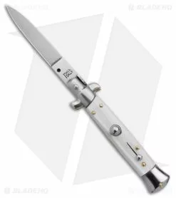 Frank B. 7.75" Italian Stiletto Automatic Knife White Pearlex (3.6" Satin)
