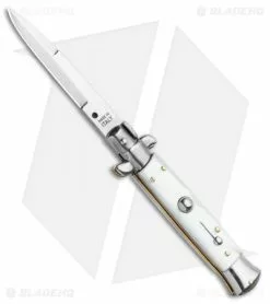 Frank B. 7.5" Italian Stiletto Automatic Knife White Pearlex (3.4" Satin Bayo)
