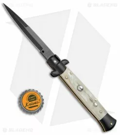 Frank B 9" Italian Stiletto Bayonet Automatic Knife Honey Horn (4" Black) -Bladehq Knives Sales Frank B 9in Italian Stiletto Honey Horn Bayo Black BP 5483 jr bottlecap