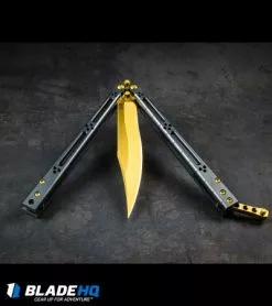 Hom Design Basilisk Elite Balisong Butterfly Knife PVD Ti (4.6" Gold) -Bladehq Knives Sales HOM Basilisk Balisong kp 2