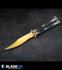 Hom Design Basilisk Elite Balisong Butterfly Knife PVD Ti (4.6" Gold) -Bladehq Knives Sales HOM Basilisk Balisong kp 3
