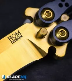 Hom Design Basilisk Elite Balisong Butterfly Knife PVD Ti (4.6" Gold) -Bladehq Knives Sales HOM Basilisk Balisong kp 3 close up
