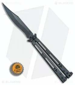 Hom Design Basilisk Elite Balisong Butterfly Knife PVD Ti (4.6" Black) -Bladehq Knives Sales HOM Basilisk Elite Blue er bottlecap