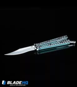 Hom Design Basilisk-R Balisong Butterfly Knife CF W/Teal Liners (4.6" Stonewash) -Bladehq Knives Sales HOM Design Balisong Butterfly knife BHQ kp black web