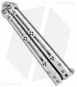 Hom Design Basilisk-R Titanium Balisong Butterfly Knife (4.6" Satin) CF Spacers -Bladehq Knives Sales HOM Design Basilisk R Ti Balisong Butterfly CF Spacers Satin BHQ 106804 jr side