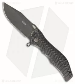 HTM Knives HTM Darrel Ralph Large Gun Hammer Bowie Spring Assisted Knife Black (3.8" Black)