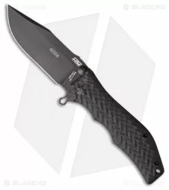 HTM Knives HTM Darrel Ralph Gun Hammer Bowie Spring Assisted Knife Black (3.5" Black)