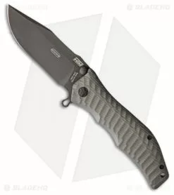 HTM Knives HTM Darrel Ralph Large Gun Hammer Bowie Spring Assisted Knife Gray (3.8" Black)
