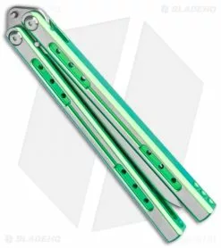 Heibel Knives Sapient Balisong Knife Green Ano Two-Tone (4.25" SW) #57 -Bladehq Knives Sales Heibel Sapient Balisong Green Anodized TT Beveled SW 57 BHQ 136055 jr side