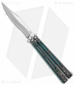 Hom Design Basilisk-R Balisong Butterfly Knife CF W/Teal Liners (4.6" Stonewash)