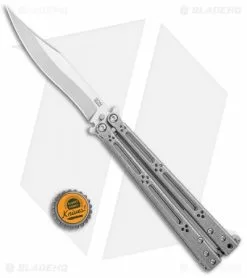 Hom Design Basilisk-R Titanium Balisong Butterfly Knife (4.6" SW) SS Spacers -Bladehq Knives Sales Hom Design Basilisk R Ti Balisong SW SS Spacers BHQ 106818 jr bottlecap