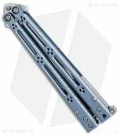 Hom Design Basilisk-R Titanium Balisong Butterfly Knife Blue Ano (4.6" Satin) -Bladehq Knives Sales Hom Design Basilisk R ti blue BHQ 68532 er side