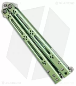 Hom Design Basilisk-R Titanium Balisong Butterfly Knife Green Ano (4.6" Satin) -Bladehq Knives Sales Hom Design Basilisk R ti green satin BHQ 68531 er side