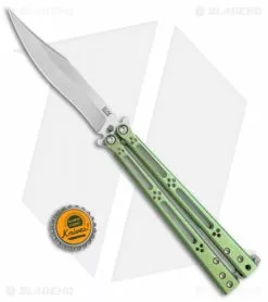 Hom Design Basilisk-R Titanium Balisong Butterfly Knife Green Ano (4.6" Satin) -Bladehq Knives Sales Hom Design Basilisk R ti green satin BHQ 68531 er size