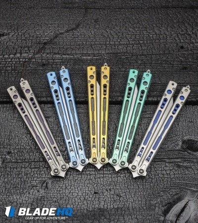 Hom Design Chimera Premium Balisong Knife Green Ti/CF (4.75 Satin) Hom Design Chimera Premium Balisong Knife Green Ti/CF (4.75 Satin) -Bladehq Knives Sales Hom Design Chimera Premium Balisong Knife Gold Ti CF Satin BHQ 100558 kp burnt wood web 3