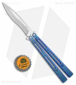 Hom Design I-Basilisk Channel Butterfly Knife Blue Titanium (4.5" Stonewash) -Bladehq Knives Sales Hom Design I Basilisk Channel Butterfly Blue Ti SW BHQ 175601 jr bottlecap
