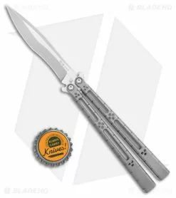 Hom Design I-Basilisk Channel Butterfly Knife Silver Ti (4.5" Stonewash) -Bladehq Knives Sales Hom Design I Basilisk Channel Butterfly Gray Ti SW BHQ 175600 jr bottlecap