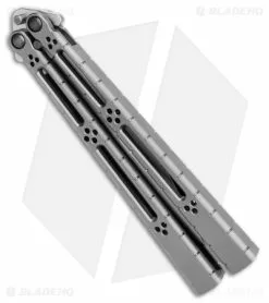 Hom Design I-Basilisk Channel Butterfly Knife Silver Ti (4.5" Stonewash) -Bladehq Knives Sales Hom Design I Basilisk Channel Butterfly Gray Ti SW BHQ 175600 jr side