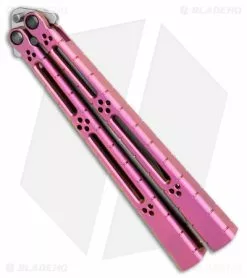 Hom Design I-Basilisk Channel Butterfly Knife Magenta Titanium (4.5" Stonewash) -Bladehq Knives Sales Hom Design I Basilisk Channel Butterfly Magenta Ti SW BHQ 175607 jr side