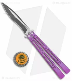 Hom Design I-Basilisk Channel Butterfly Knife Magenta Titanium (4.5" Acid Wash) -Bladehq Knives Sales Hom Design I Basilisk Channel Knife Magenta Ti Acid Wash BHQ 165022 jr bottlecap