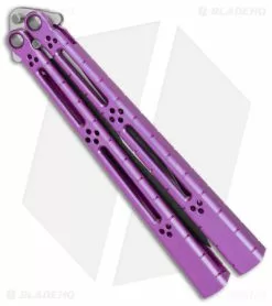 Hom Design I-Basilisk Channel Butterfly Knife Magenta Titanium (4.5" Acid Wash) -Bladehq Knives Sales Hom Design I Basilisk Channel Knife Magenta Ti Acid Wash BHQ 165022 jr side