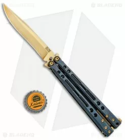 Hom Design Specter Elite Titanium Balisong Butterfly Knife (4.4" Gold) -Bladehq Knives Sales Hom Design Specter Elite Ti Balisong Butterfly Gold BHQ 92869 jr bottlecap