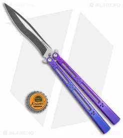 Hom Design I-Basilisk Channel Butterfly Knife Purple Titanium (4.5" Acid Wash) -Bladehq Knives Sales Hom Design i Basilisk Channel Butterfly Purple Ti Acid Wash BHQ 165017 jr bottlecap