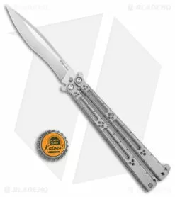 Hom Design I-Basilisk Channel Butterfly Knife Silver Ti + Latch (4.5" Satin) -Bladehq Knives Sales Hom Design i Basilisk Channel Butterfly Silver Ti Satin BHQ 165016 jr bottlecap