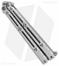Hom Design I-Basilisk Channel Butterfly Knife Silver Ti + Latch (4.5" Satin) -Bladehq Knives Sales Hom Design i Basilisk Channel Butterfly Silver Ti Satin BHQ 165016 jr side