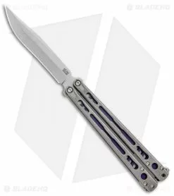 Hom Design Chimera Balisong Knife Tumbled Ti/Purple G-10 (4.75 SW)