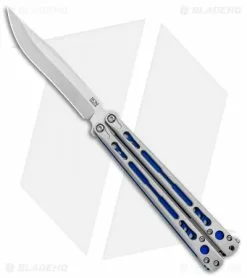 Hom Design Chimera Plus Balisong Knife Satin Ti/Blue G-10 (4.75 Two-Tone)