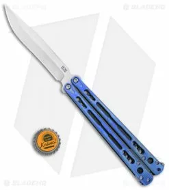Hom Design Chimera Premium Balisong Knife Blue Ti/CF (4.75 Satin) -Bladehq Knives Sales Hom Designs Chimera Premium Butterfly Knife Blue Ano Satin BHQ 100559 jr bottlecap