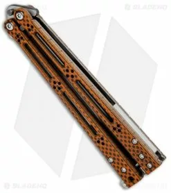 Hom Design Basilisk-R Balisong Butterfly Knife Orange CF (4.6" 2-Tone Acid) #3 2 Hom Design Basilisk-R Balisong Butterfly Knife Orange CF (4.6" 2-Tone Acid) #3 -Bladehq Knives Sales Horn Design Basilisk R Butterfly Orange CF TT Acid 3 BHQ 71202 jr side