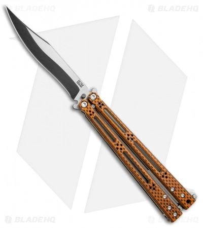 Hom Design Basilisk-R Balisong Butterfly Knife Orange CF (4.6" 2-Tone Acid) #3 Hom Design Basilisk-R Balisong Butterfly Knife Orange CF (4.6" 2-Tone Acid) #3 -Bladehq Knives Sales Horn Design Basilisk R Butterfly Orange CF TT Acid 3 BHQ 71202 jr