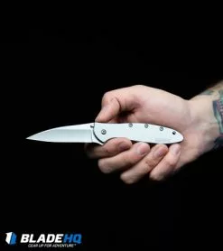 Kershaw Leek Assisted Opening Knife (3" Damascus) 1660DAM -Bladehq Knives Sales Kershaw Leek Assisted Opening Knife Bead Blast 1660 BHQ 0143 kp in hand web 2