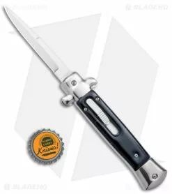 9" Mago Stiletto OTF Automatic Knife Black Marble Acrylic (3.75" Polished) Bayo -Bladehq Knives Sales Mago 9in Black Marble Acrylic Stiletto OTF Auto Bayo Polished Plain GX 38925 jr bottlecap