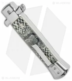 Mago 9" Italian Stiletto OTF Automatic Knife Cottonmouth (3.8" Satin) 2 Mago 9" Italian Stiletto OTF Automatic Knife Cottonmouth (3.8" Satin) -Bladehq Knives Sales Mago 9in Cottonmouth Italian Stiletto OTF Auto Satin GX 33807 jr side