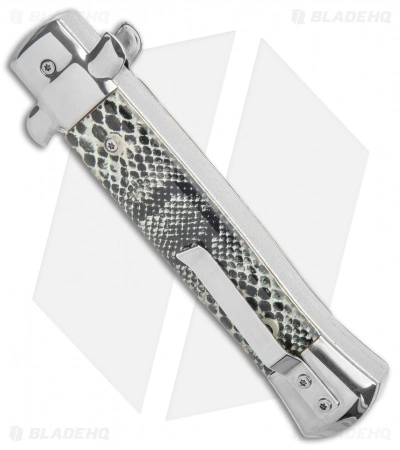 9" Italian Stiletto OTF Automatic Knife Cottonmouth (3.8" Satin) Mago 9" Italian Stiletto OTF Automatic Knife Cottonmouth (3.8" Satin) -Bladehq Knives Sales Mago 9in Cottonmouth Italian Stiletto OTF Auto Satin GX 33807 jr side