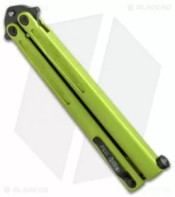 Microtech Tachyon III Balisong Butterfly Lime Green (4.5" Black) 173-1DLCLG -Bladehq Knives Sales Microtech Tachyon III Balisong Butterfly Lime Green Black 173 1DLCLG BHQ 52649 jr side