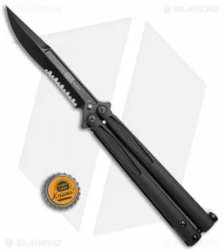 Microtech Tachyon III Balisong Butterfly Knife Tactical (4.5" Black Serr) 173-2T -Bladehq Knives Sales Microtech Tachyon III Balisong Butterfly Tactical Black Serr 173 2T BHQ 76598 jr bottlecap