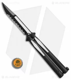 Microtech Tachyon III Balisong Knife Venom (4.5" Black/White Serr) 173-3VM -Bladehq Knives Sales Microtech Tachyon III Venom black white serr BHQ 71368 er size