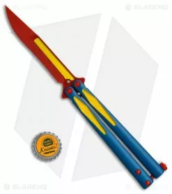 Microtech Tachyon III Balisong Butterfly Super (4.5" Red/Blue/Yellow) 173-13SM -Bladehq Knives Sales Microtech Tachyon III super red blue yellow 173 1SM BHQ 68511 er size
