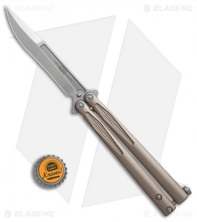 Microtech Tachyon III Balisong Butterfly Knife Tan (4.5" Stonewash) 173-10TA Microtech Tachyon III Balisong Butterfly Knife Tan (4.5" Stonewash) 173-10TA -Bladehq Knives Sales Microtech Tachyon III tan sw BHQ 75677 er bottlecap