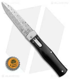 Mikov 241 Predator Lever Lock Automatic Knife Dark Buffalo Horn (4" Damascus) -Bladehq Knives Sales Mikov 241 Predator Leverlock AK Dark Buffalo Horn 4in Damascus BHQ 176156 td size