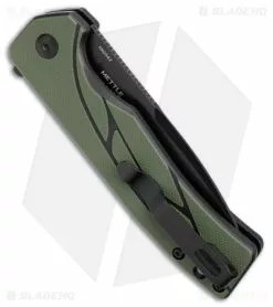 Olight Mettle Button Lock Knife OD Green G-10 (3.3" Black) -Bladehq Knives Sales Olight Mettle Button Lock OD Green G 10 Black BHQ 178819 jr side