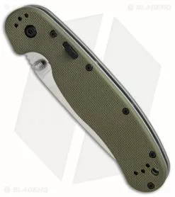 Ontario Knife Company Ontario RAT Model 1A Spring Assisted Knife OD Green G-10 (3.625" Satin) 8870OD -Bladehq Knives Sales Ontario RAT 1A OD Green G10 satin BHQ 59356 er spine
