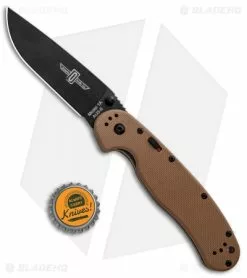 Ontario Knife Company Ontario RAT Model 1A Spring Assisted Knife Tan G-10 (3.625" Black) 8871TN -Bladehq Knives Sales Ontario RAT Model 1A SA Tan G 10 Black ON8871TN BHQ 91041 jr bottlecap