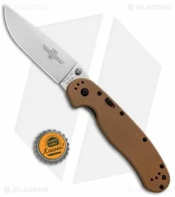 Ontario Knife Company Ontario RAT Model 1A Spring Assisted Knife Coyote Brown G-10 (3.625" Satin) -Bladehq Knives Sales Ontario Rat Model 1A SA Coyote Brown G 10 Satin ON8870TN BHQ 59357 jr bottlecap